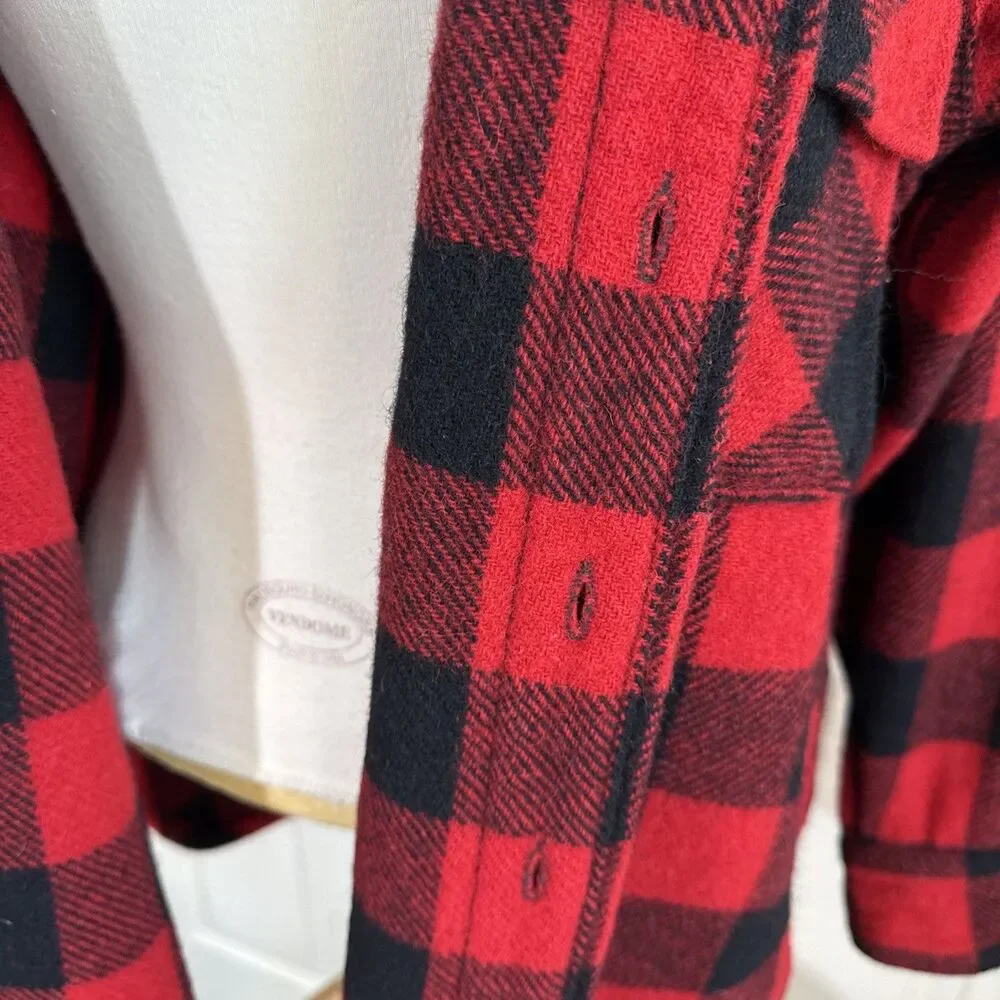 Vintage Men's PENNEY'S TOWNCRAFT Red Plaid Flannel Wool Shirt Sz 15.5 L 40 Chest